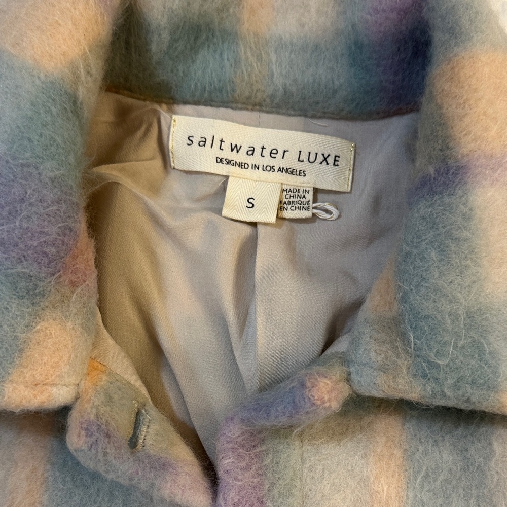 Saltwater LUXE Wool NWOT small teddy Multicolor Plaid Teddy Jacket RET $196 - Picture 3 of 10